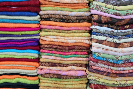 Pashmina scarf selection at a market in Siem Reap, Cambodia.の写真素材