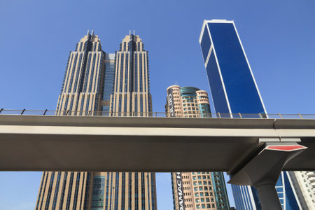 DUBAI, UAE - NOVEMBER 22, 2017: Skyline of Trade Centre in Dubai, United Arab Emirates. Dubai is the most populous city in UAE and a major global city.のeditorial素材