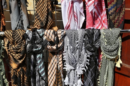 Dubai fashion marketplace - traditional Middle East headdress known as kufiya or keffiyeh.