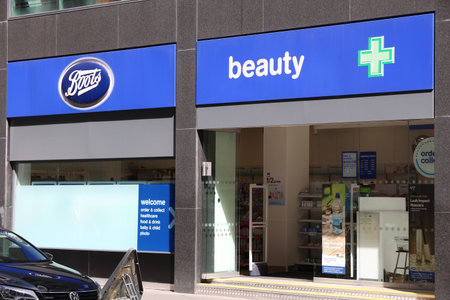 LONDON, UK - JULY 6, 2016: Boots pharmacy shop in London. Boots is a pharmaceutical retailer brand with 2,500 shops in the UK.のeditorial素材