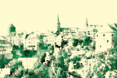 Bautzen town in Germany cartoon comic book style drawing.の写真素材