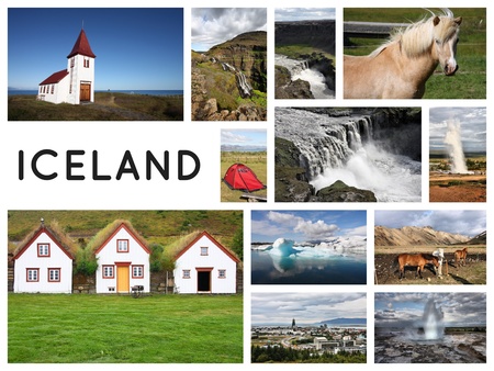 Iceland postcard - travel place landmark photo collage.の写真素材