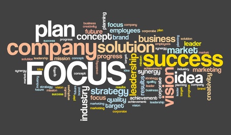 Focus on success - company plan word cloud sign.