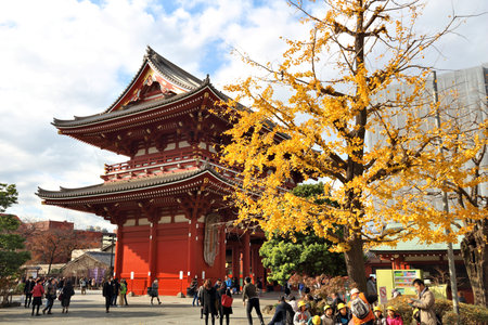 TOKYO, JAPAN - NOVEMBER 29, 2016: People visit Sensoji Temple in Asakusa, Tokyo. Senso-ji Buddhist temple is dedicated to the bodhisattva Kannon.のeditorial素材