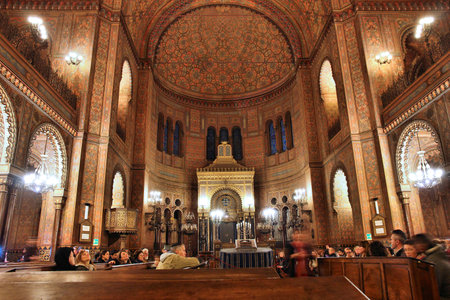 FLORENCE, ITALY - MAY 1, 2015: People visit the Great Synagogue in Florence, Italy. The landmark is...