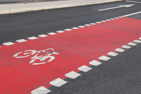 Bicycle lane in Stockholm, Sweden. Cycling transportation infrastructure.の写真素材