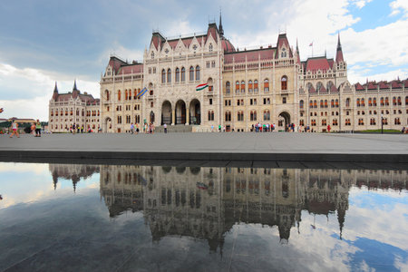 BUDAPEST, HUNGARY - JUNE 19, 2014: People visit Parliament in Budapest. It is the largest city in Hungary and 9th largest in the EU (3.3 million people).のeditorial素材