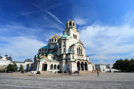 SOFIA, BULGARIA - AUGUST 17, 2012: People visit the cathedral in Sofia, Bulgaria. Sofia is the largest city in Bulgaria and 15th largest in European Union (as of 2012).のeditorial素材