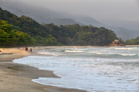 Beach in Brazil - Costa Verde (Green Coast) in Trindade near Paraty. State of Rio de Janeiro. View with Mata Atlantica rainforest hills.の写真素材