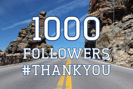 1000 followers sign - social media milestone banner. Online community thank you note. 1k likes.