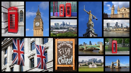 London UK panoramic postcard - travel place landmark photo collage.の写真素材