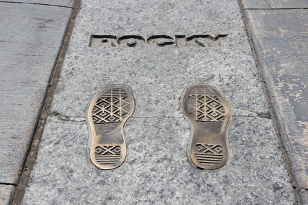 PHILADELPHIA, USA - JUNE 12, 2013: Rocky Steps monument in Philadelphia. The monument commemorates acclaimed movie Rocky from 1976.のeditorial素材