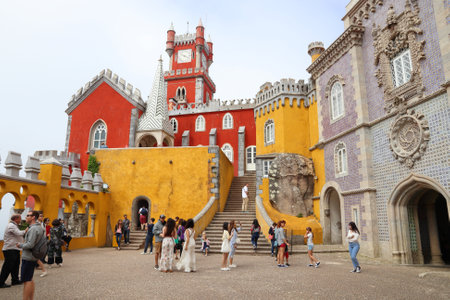 SINTRA, PORTUGAL - MAY 21, 2018: Tourists visit Pena Palace in Sintra. Portugal had 12.7 million foreign visitors in 2017.のeditorial素材