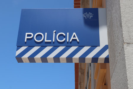 CASCAIS, PORTUGAL - MAY 21, 2018: Police station in Cascais, Portugal. The full name of the Portugese force is Public Security Police (PSP).のeditorial素材