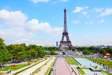 Eiffel Tower and Trocadero Gardens in Paris, France.の写真素材