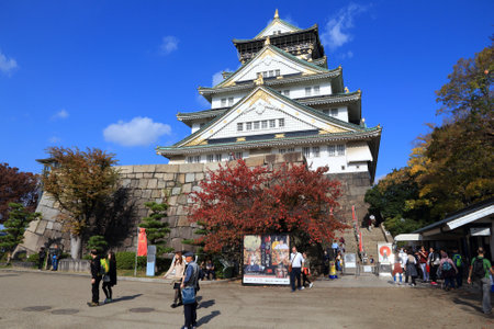 OSAKA, JAPAN - NOVEMBER 22, 2016: People visit the Castle of Osaka, Japan. It is a designated Japanese Special Historic Site.のeditorial素材