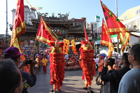 LUKANG, TAIWAN - DECEMBER 2, 2018: Traditional dragon costume celebrations at Mazu Temple in Lukang, Taiwan. Lukang city boasts over 200 temples.のeditorial素材