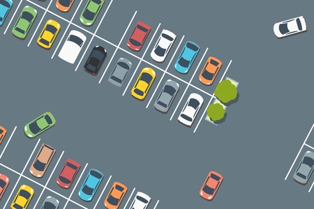 Supermarket car park. Vector parked cars. Simple illustration.のイラスト素材