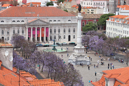 LISBON, PORTUGAL - JUNE 5, 2018: People visit Rossio Square in Lisbon, Portugal. Lisbon is the 11th-most populous urban area in the EU (2.8 million people).のeditorial素材