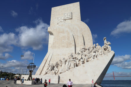 LISBON, PORTUGAL - JUNE 5, 2018: People visit Padrao dos Descobrimentos (Monument to the Discoveries) in Belem district. Lisbon is the 11th-most populous urban area in the EU (2.8 million people).のeditorial素材