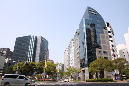KOBE, JAPAN - APRIL 24, 2012: Urban street view of Kobe, Japan. Kobe is the 6th largest city of Japan, with population of 1.5m.のeditorial素材