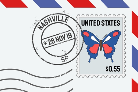 Nashville TN postage stamp - American post stamp on a letter.のイラスト素材