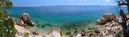 Dalmatia Adriatic coast. Croatia coast landscape. Beaches and coast of Mimice. Panoramic photo.の写真素材