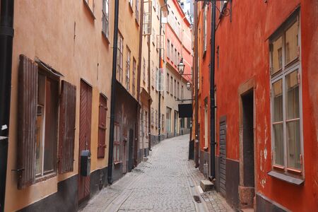 Stockholm city in Sweden. Old Town narrow street.の写真素材