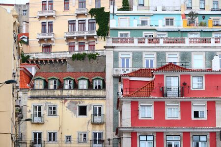Lisbon cityscape in Portugal. Residential street architecture. Estefania district.の写真素材