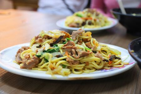 Taiwan cuisine in Hualien: fried noodles with beef.の写真素材