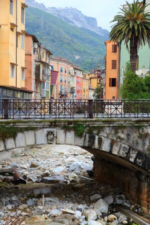 Carrara, Italy - Old Town in the region of Tuscany. River Carrione bridge.の写真素材