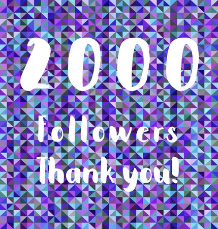 2000 followers achievement banner - social media milestone sign. Online community thank you note. 2k likes.の写真素材
