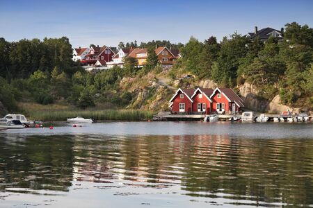 Kristiansand town in Norway. Tommersto neighborhood by Fidjekilen fiord.の写真素材