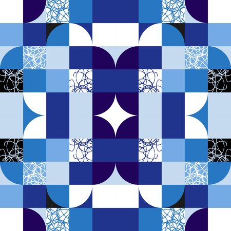 Simple geometric tiles vector texture. Nordic style blue seamless tiles.のイラスト素材