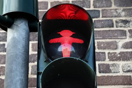 German traffic light - pedestrian red light. Typical pedestrian symbol in Germany.