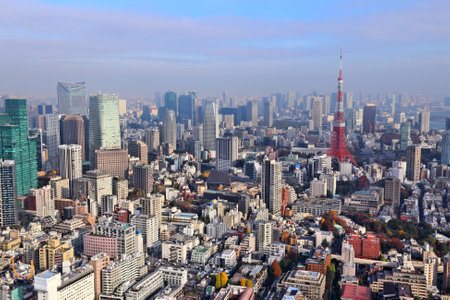 Tokyo skyline - aerial city view with Roppongi and Minato wards.のeditorial素材