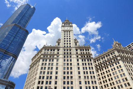 CHICAGO, USA - JUNE 28, 2013: Wrigley Building in Chicago. The building was completed in 1924 and is...