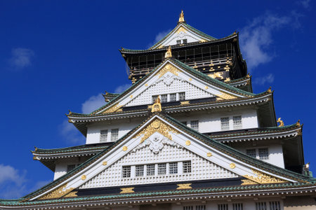 Japanese Castle - architecture landmark in Osaka, Japan. Autumn view.のeditorial素材