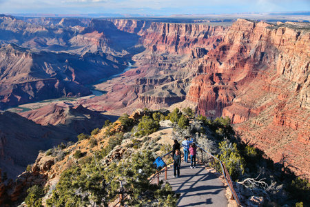 GRAND CANYON, USA - APRIL 3, 2014: People visit Grand Canyon National Park in Arizona. 4.56 million tourists visited Grand Canyon in 2013.のeditorial素材