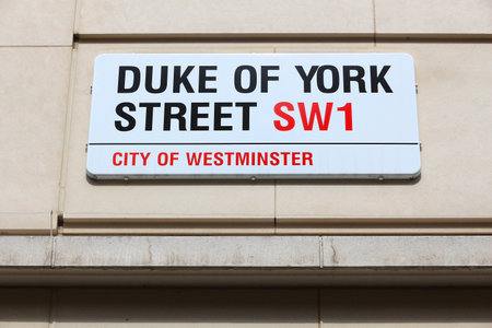 LONDON, UK - JULY 7, 2016: Duke of York Street sign in London, UK. London is the most populous city in the UK with 13 million people living in its metro area.のeditorial素材