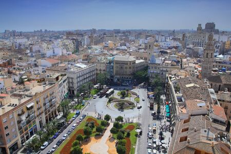 Valencia city, Spain - aerial view of a city square and a park.
