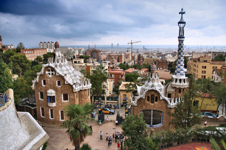 BARCELONA, SPAIN - SEPTEMBER 13, 2009: People visit Gaudi's Park Guell in Barcelona, Spain. Barcelona is the 2nd biggest city in Spain with population of 1.6 million within city limits.のeditorial素材