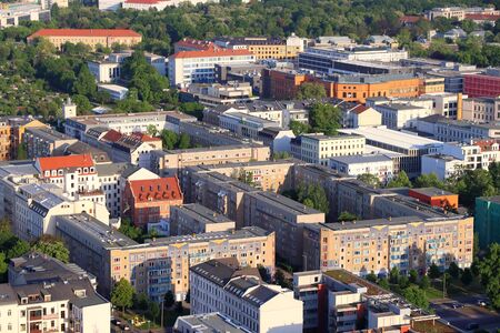 Leipzig, Germany aerial view. Cityscape with Seeburgviertel district.の写真素材