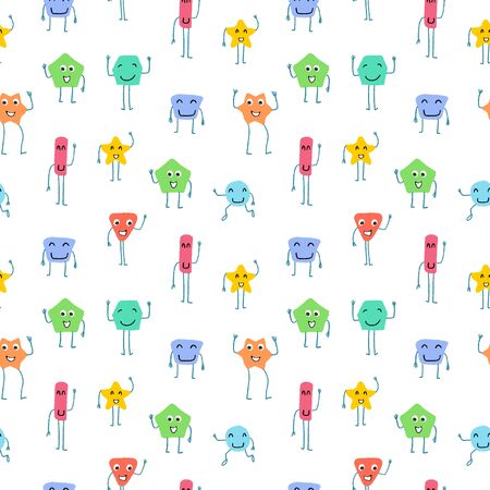 Children's seamless fashion textile design. Cute cartoon geometric creatures.のイラスト素材