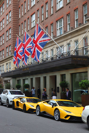 LONDON, UK - JULY 15, 2019: The May Fair five star luxury hotel in Mayfair district, London. It is a Radisson Collection hotel.のeditorial素材