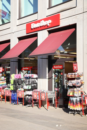 CHEMNITZ, GERMANY - MAY 8, 2018: EuroShop discount store in Chemnitz, Germany. Total retail sales in Germany amounted to 450 billion EUR in 2013.のeditorial素材