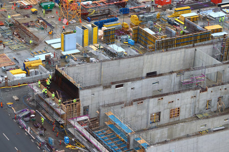 GOTHENBURG, SWEDEN - AUGUST 27, 2018: Construction works in Gothenburg, Sweden. Gothenburg is the 2nd largest city in Sweden with 1 million inhabitants in the metropolitan area.のeditorial素材