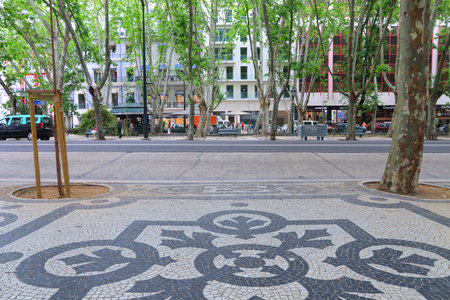 LISBON, PORTUGAL - JUNE 6, 2018: Avenida da Liberdade (Liberty Avenue) in Lisbon, Portugal. This famous boulevard is renowned for luxury brand shopping and prime real estate.のeditorial素材