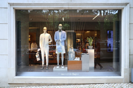 LISBON, PORTUGAL - JUNE 6, 2018: Ermenegildo Zegna fashion shop at Avenida da Liberdade in Lisbon. This famous boulevard is renowned for luxury brand shopping and prime real estate.のeditorial素材