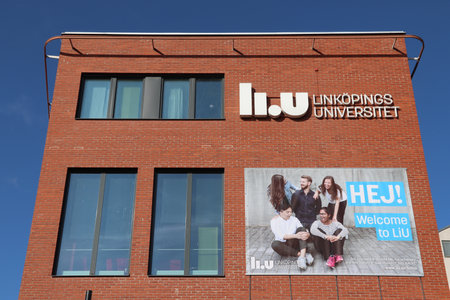 NORRKOPING, SWEDEN - AUGUST 25, 2018: Linkoping University (Linkopings Universitet) campus in Norrkoping, Sweden. The campus is located in former industrial buildings.のeditorial素材
